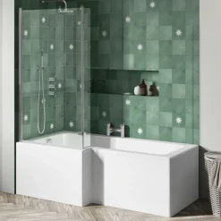Drench L Shaped Shower Bath with Panel and Shower Screen - 1700mm