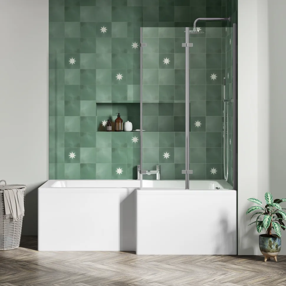 Drench L Shaped Shower Bath with Panel and Shower Screen - 1700mm