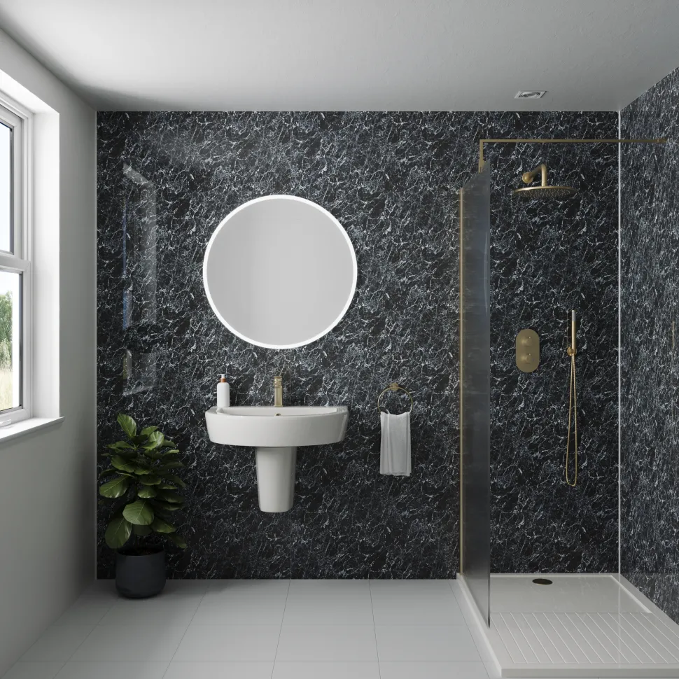 Drench Naturals Black Marble PVC Waterproof Bathroom Wall Panel - 1000 x 2400mm