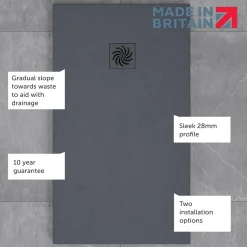 Drench Naturals Dark Grey Thin Slate-Effect Rectangular Shower Tray - 4 Sizes