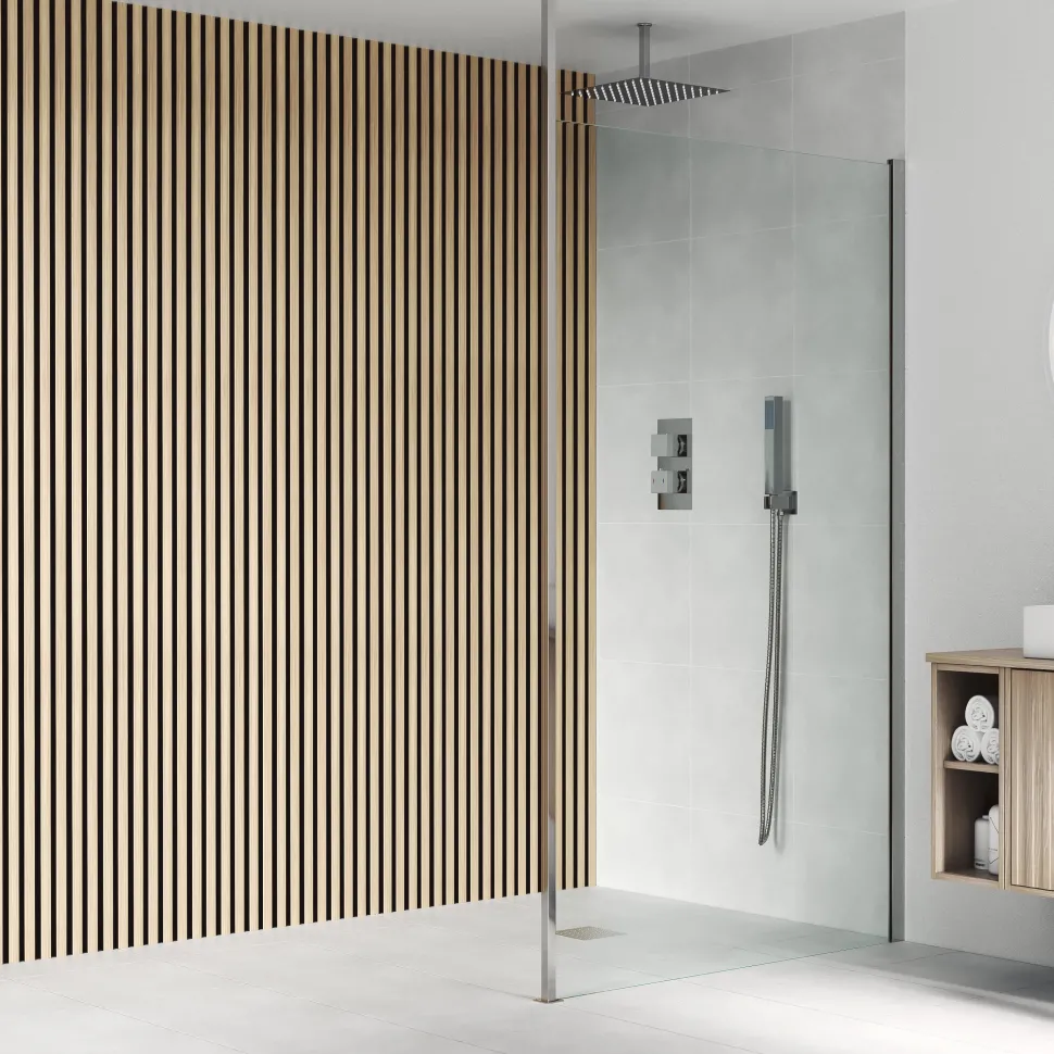 Drench Naturals Oak & Black Slatted Wood Waterproof Bathroom Wall Panel - 3 pack