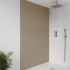 Drench Naturals Oak & Black Slatted Wood Waterproof Bathroom Wall Panel - 3 pack