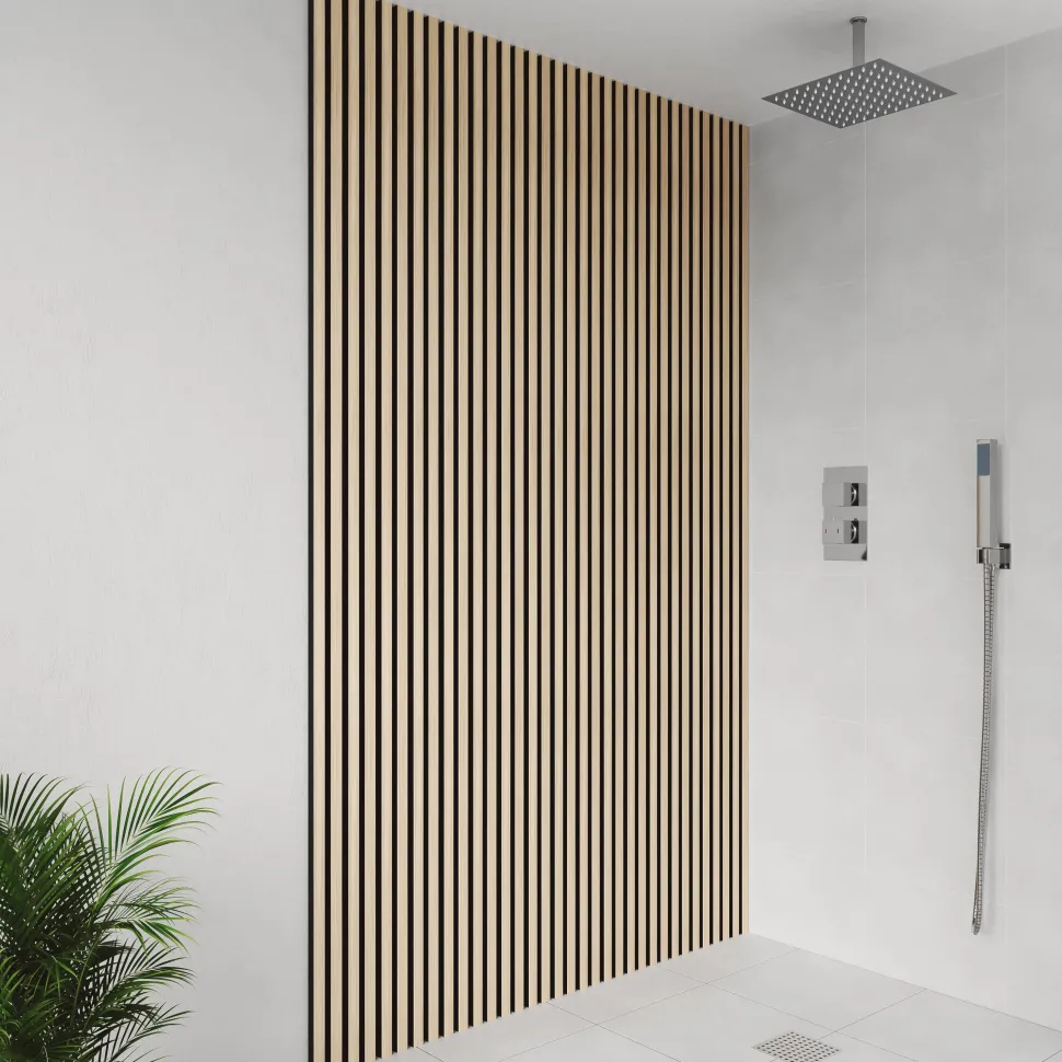 Drench Naturals Oak & Black Slatted Wood Waterproof Bathroom Wall Panel - 3 pack