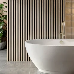 Drench Naturals Oak & Black Slatted Wood Waterproof Bathroom Wall Panel - 3 pack