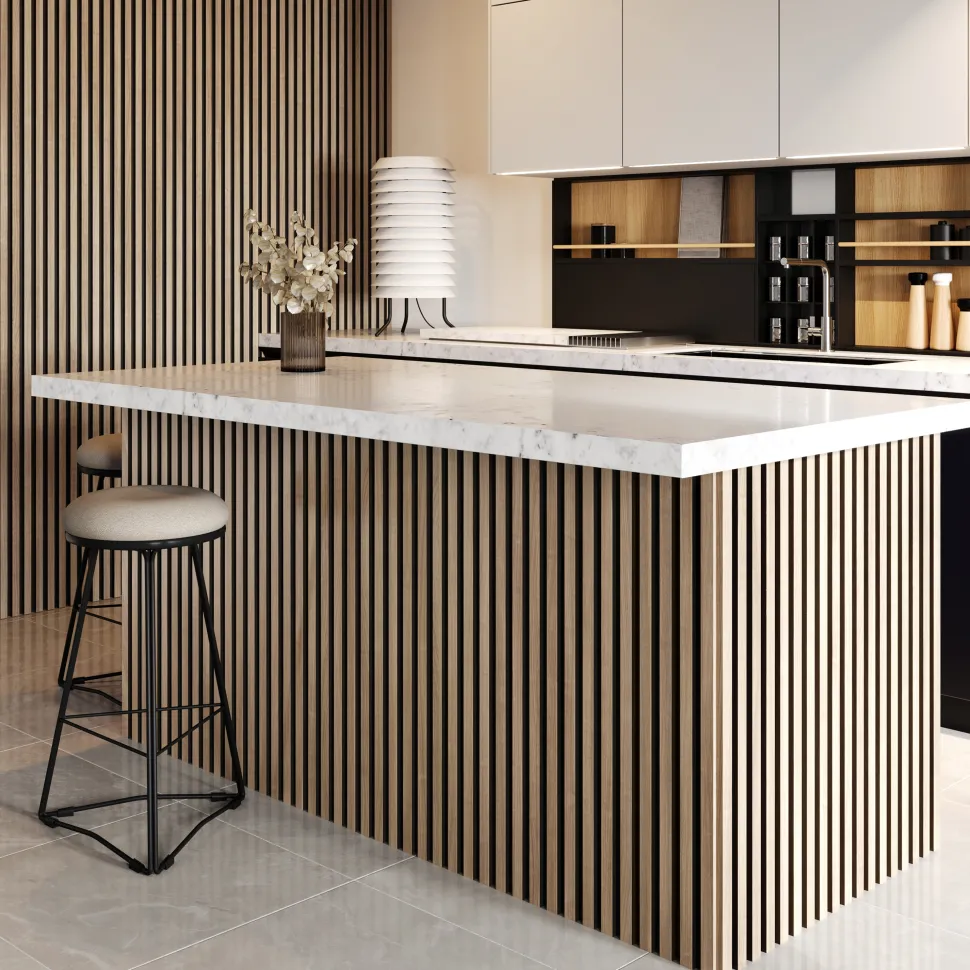 Drench Naturals Oak & Black Slatted Wood Waterproof Bathroom Wall Panel - 3 pack