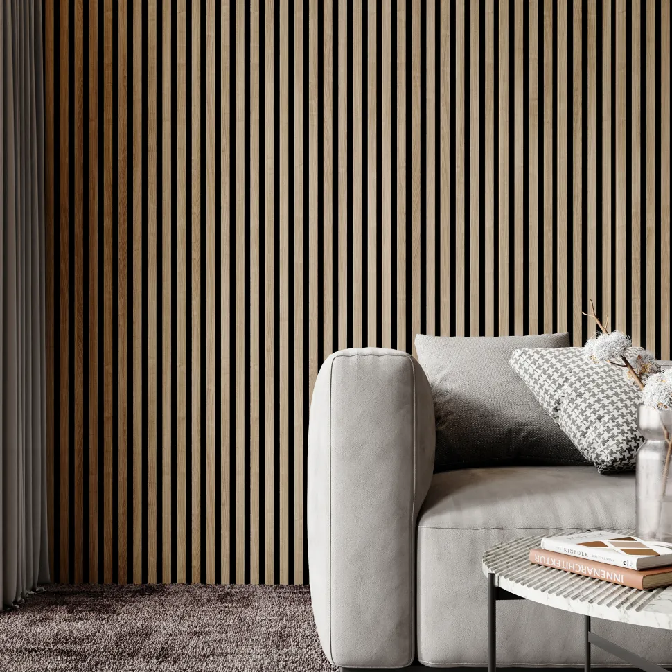 Drench Naturals Oak & Black Slatted Wood Waterproof Bathroom Wall Panel - 3 pack