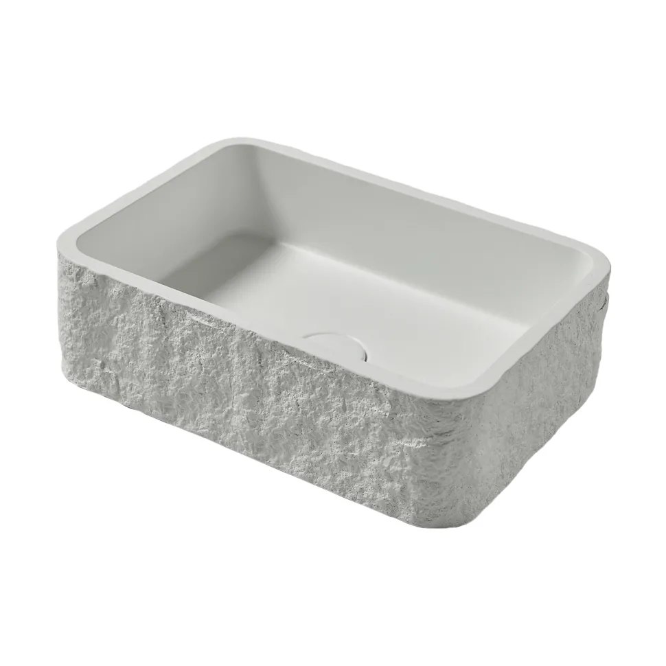Drench Naturals Stone Texture Rectangular Countertop Basin with Waste