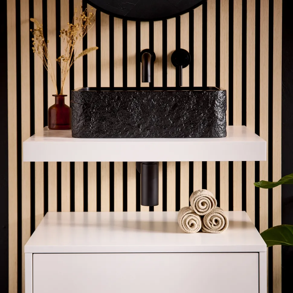 Drench Naturals Stone Texture Rectangular Countertop Basin with Waste