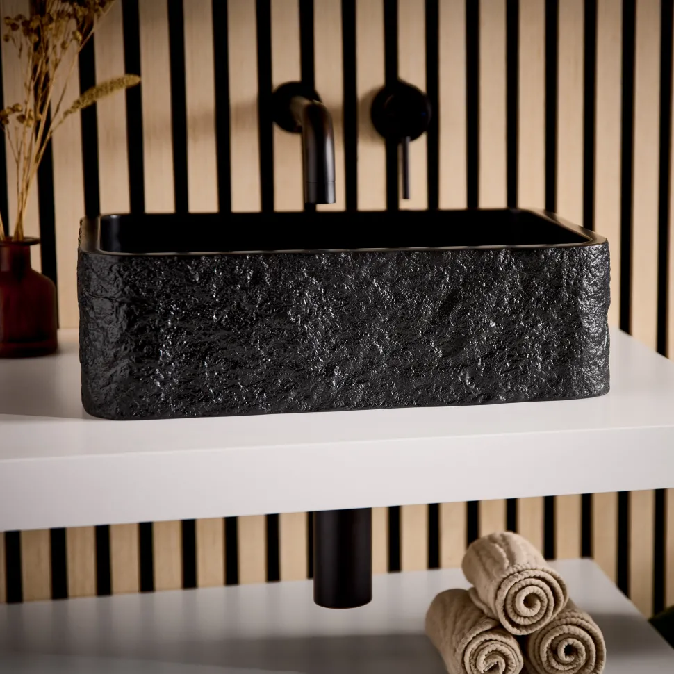 Drench Naturals Stone Texture Rectangular Countertop Basin with Waste