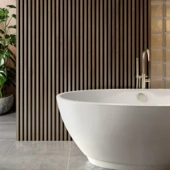 Drench Naturals Walnut & Black Slatted Wood Waterproof Bathroom Wall Panel - 3 pack