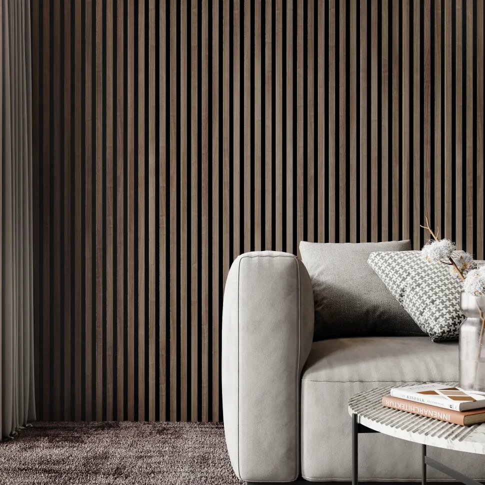 Drench Naturals Walnut & Black Slatted Wood Waterproof Bathroom Wall Panel - 3 pack