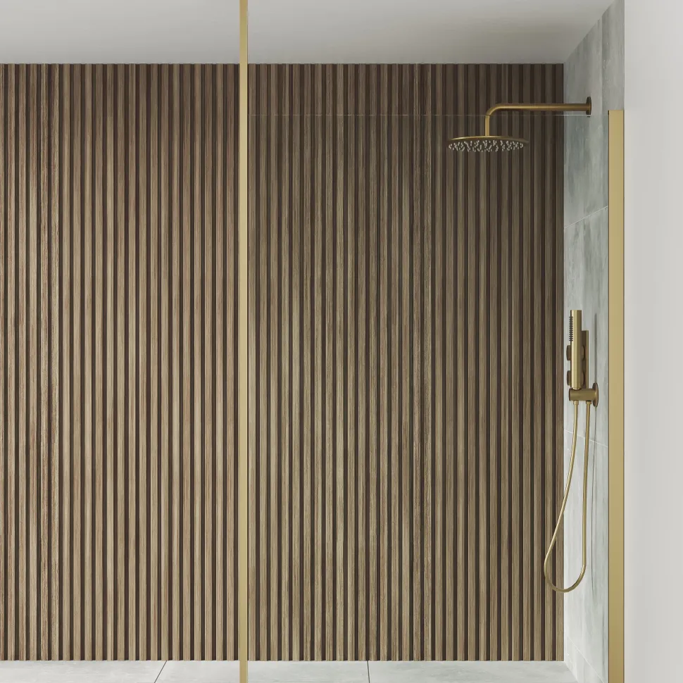 Drench Naturals Walnut Slatted Wood Waterproof Bathroom Wall Panel - 3 pack