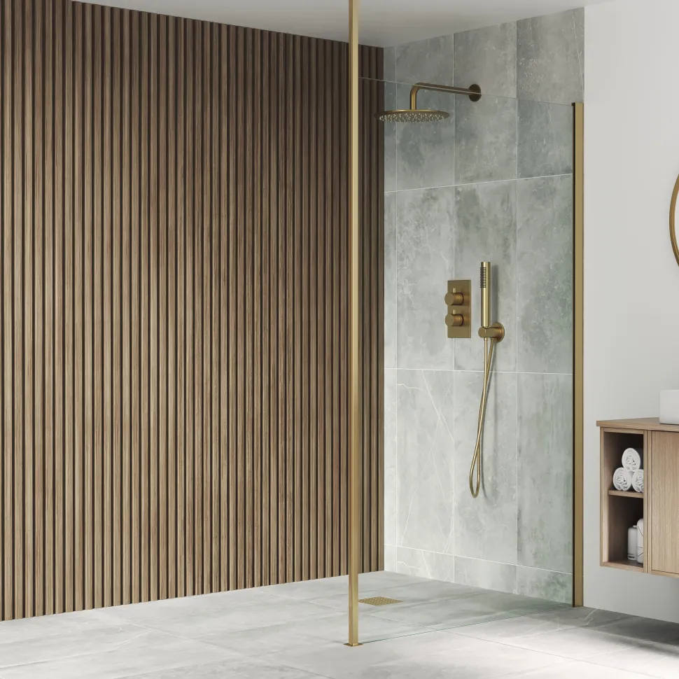 Drench Naturals Walnut Slatted Wood Waterproof Bathroom Wall Panel - 3 pack