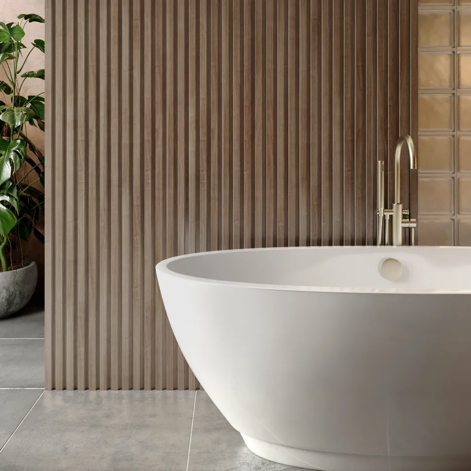 Drench Naturals Walnut Slatted Wood Waterproof Bathroom Wall Panel - 3 pack