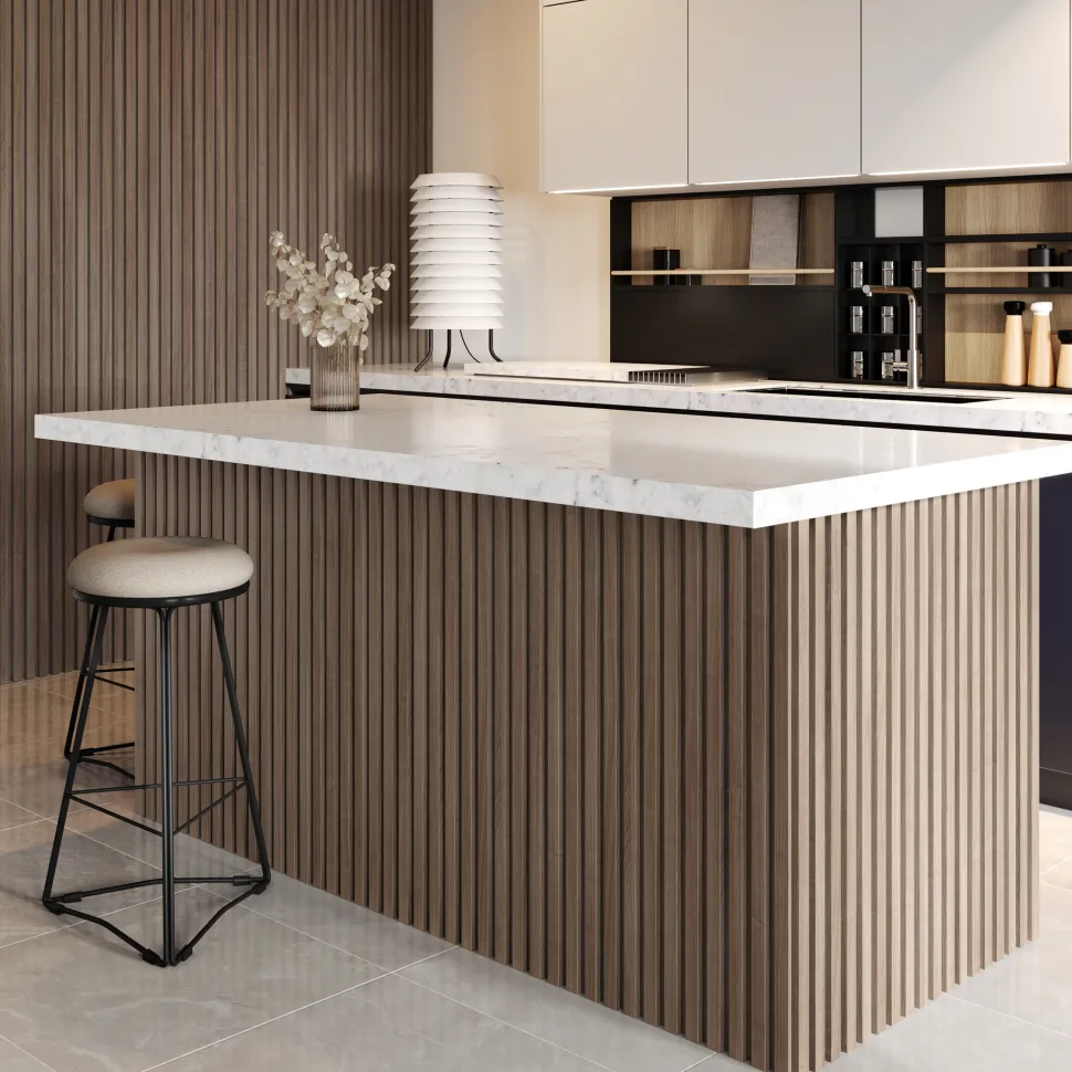 Drench Naturals Walnut Slatted Wood Waterproof Bathroom Wall Panel - 3 pack