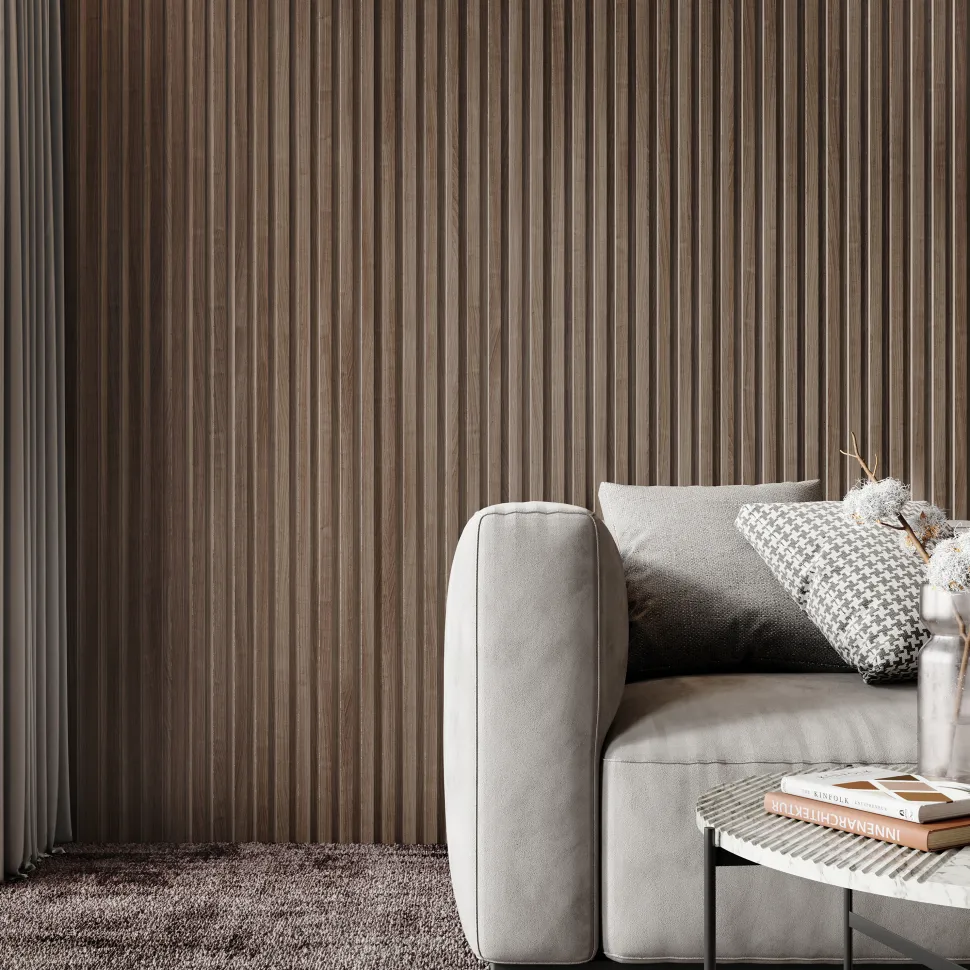 Drench Naturals Walnut Slatted Wood Waterproof Bathroom Wall Panel - 3 pack