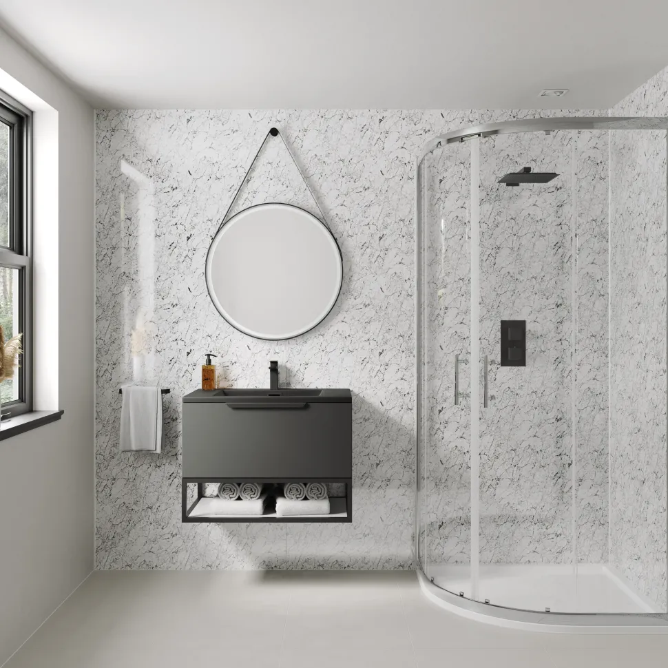 Drench Naturals White Granite PVC Waterproof Bathroom Wall Panel - 1000 x 2400mm