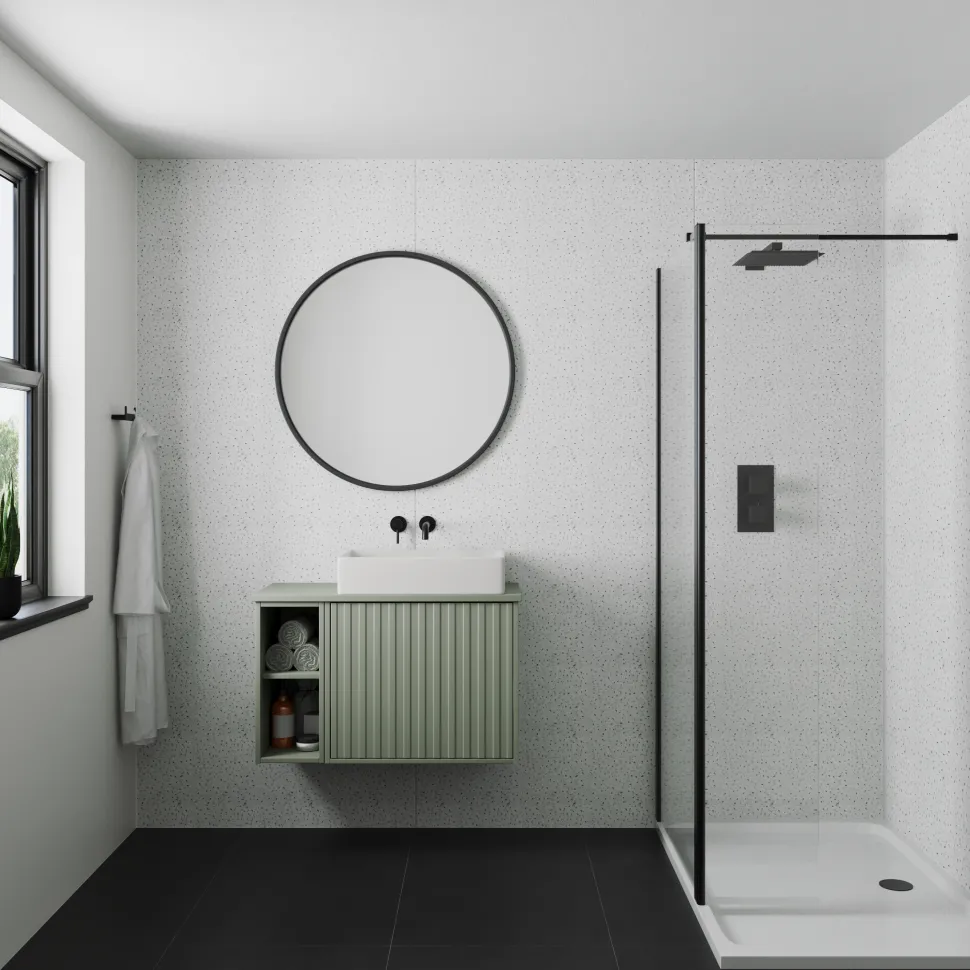 Drench Naturals White Terrazzo PVC Waterproof Bathroom Wall Panel - 1000 x 2400mm