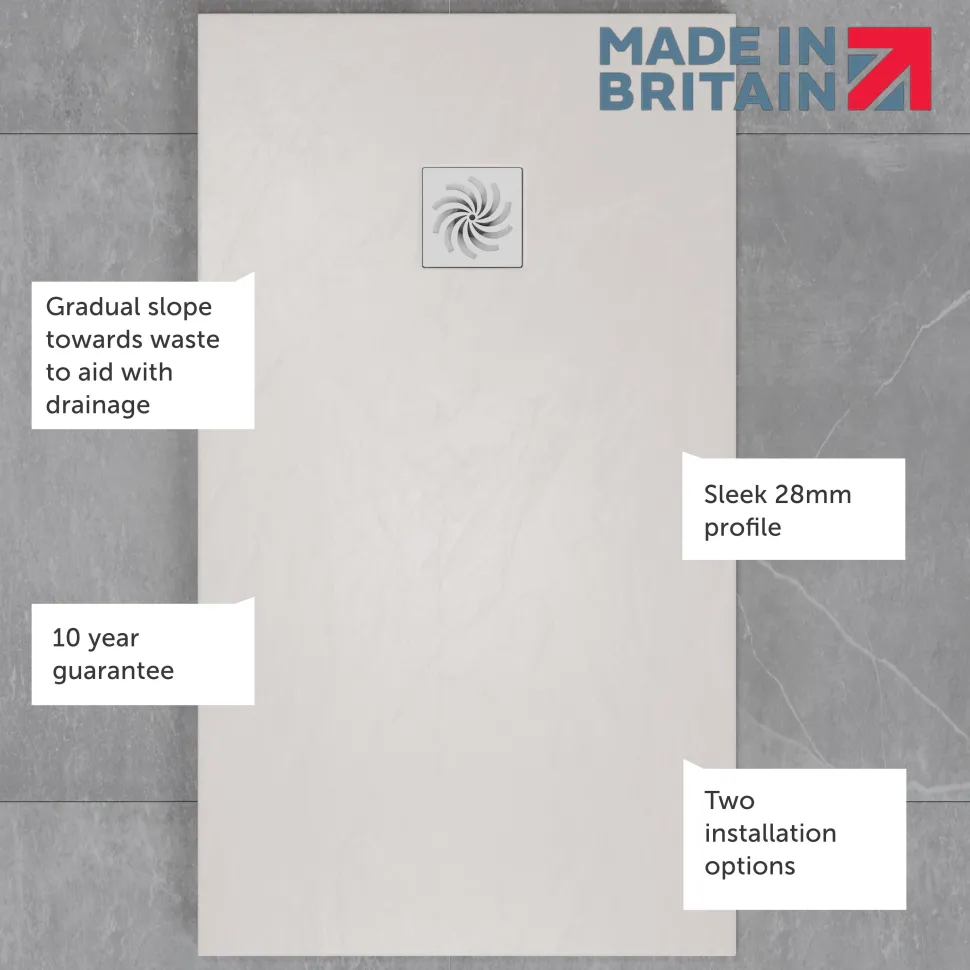 Drench Naturals White Thin Slate-Effect Rectangular Shower Tray - 11 Sizes