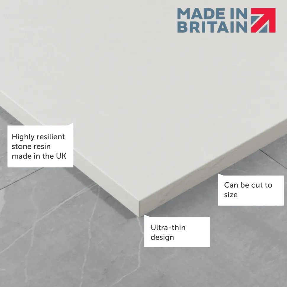 Drench Naturals White Thin Slate-Effect Rectangular Shower Tray - 11 Sizes