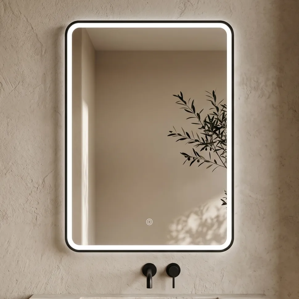 Drench Noir LED Illuminated Black Framed Mirror with Demister Pad - 500 x 700mm