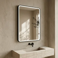 Drench Noir LED Illuminated Black Framed Mirror with Demister Pad - 500 x 700mm