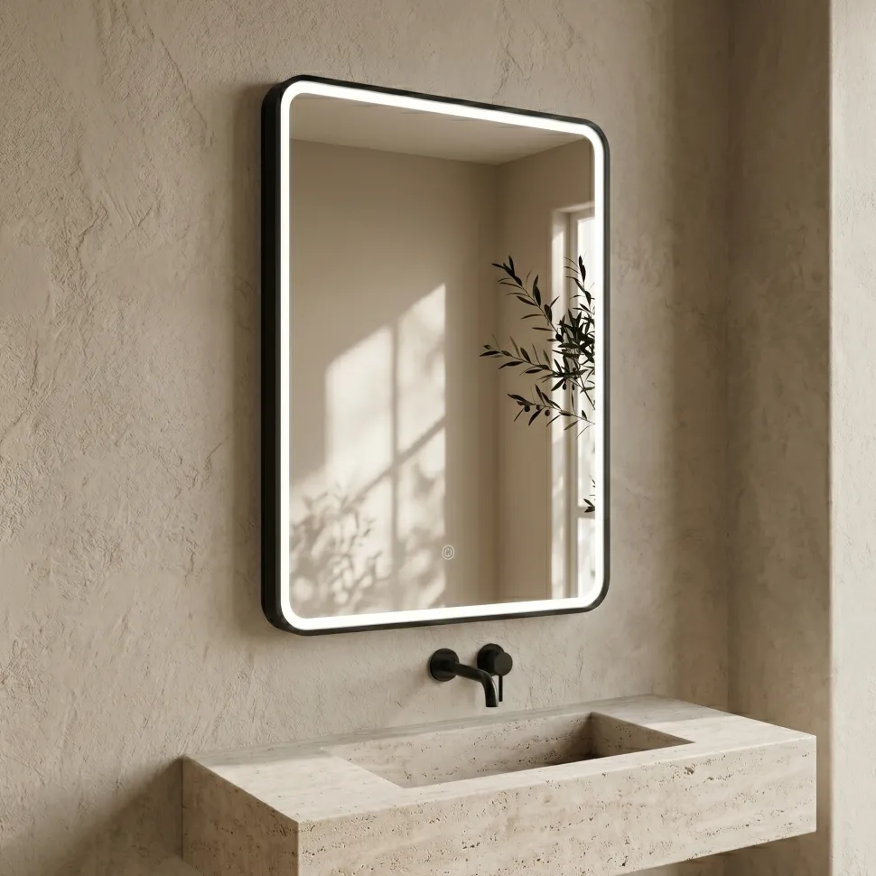 Drench Noir LED Illuminated Black Framed Mirror with Demister Pad - 500 x 700mm