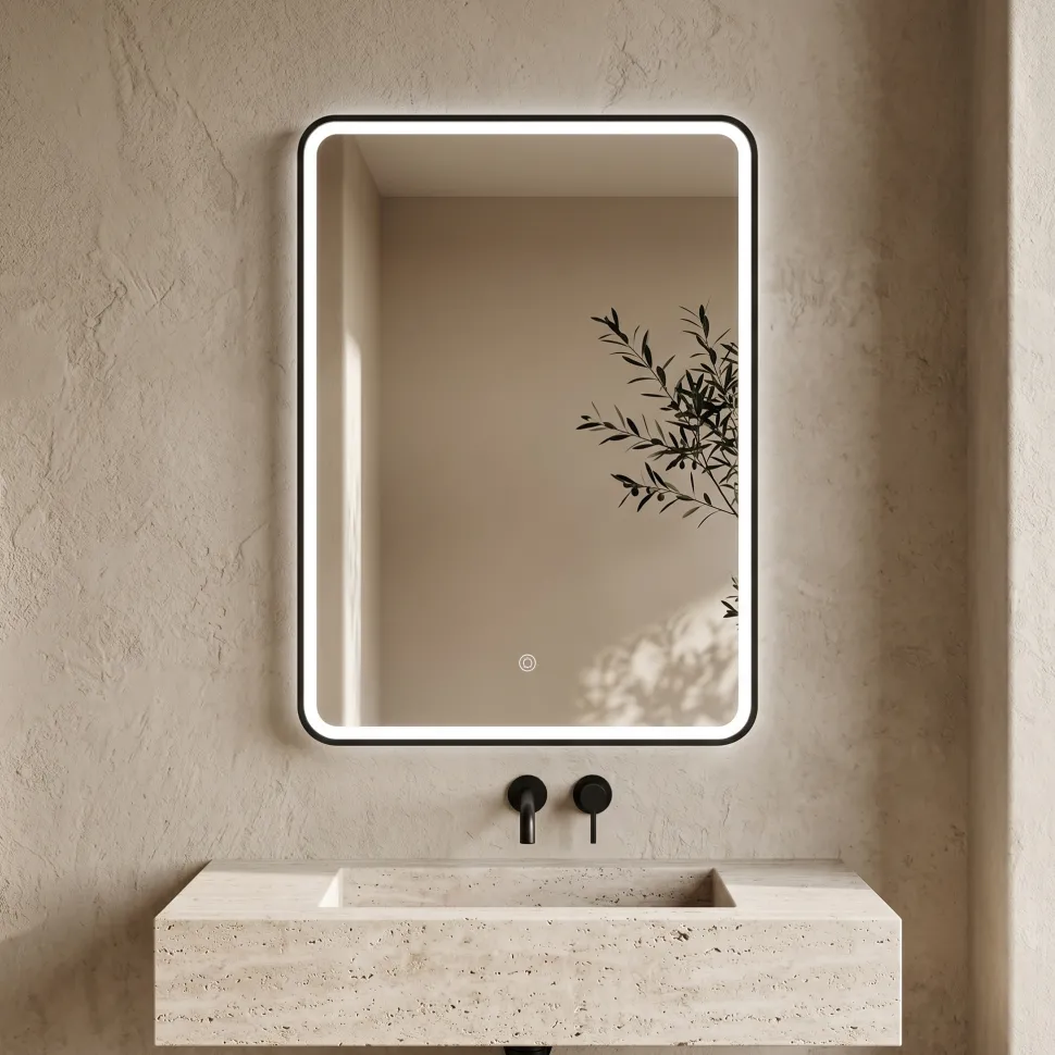 Drench Noir LED Illuminated Black Framed Mirror with Demister Pad - 500 x 700mm