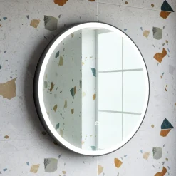 Drench Noir LED Illuminated Round Black Framed Mirror with Demister Pad & Colour Change LEDs - 600mm