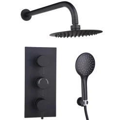 Drench Noir Matt Black Round Concealed Shower System with Fixed Head & Wall Mounted Shower Handset