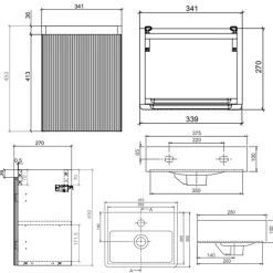 Drench Origin 340mm Fluted Cloakroom Wall Mounted Vanity Unit & Basin
