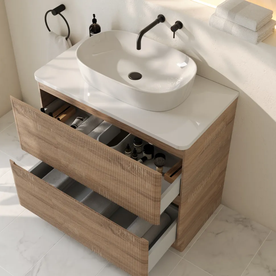 Drench Origin 900mm Fluted Floorstanding Vanity Unit & Countertop