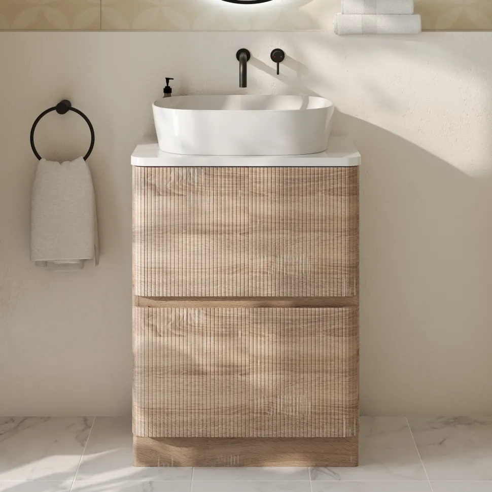 Drench Origin 600mm Fluted Floorstanding Vanity Unit & Countertop