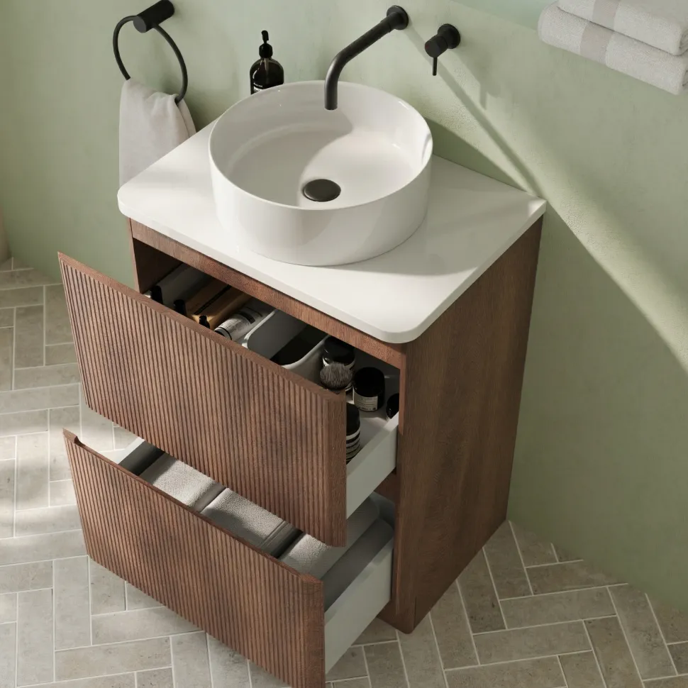 Drench Origin 600mm Fluted Floorstanding Vanity Unit & Countertop