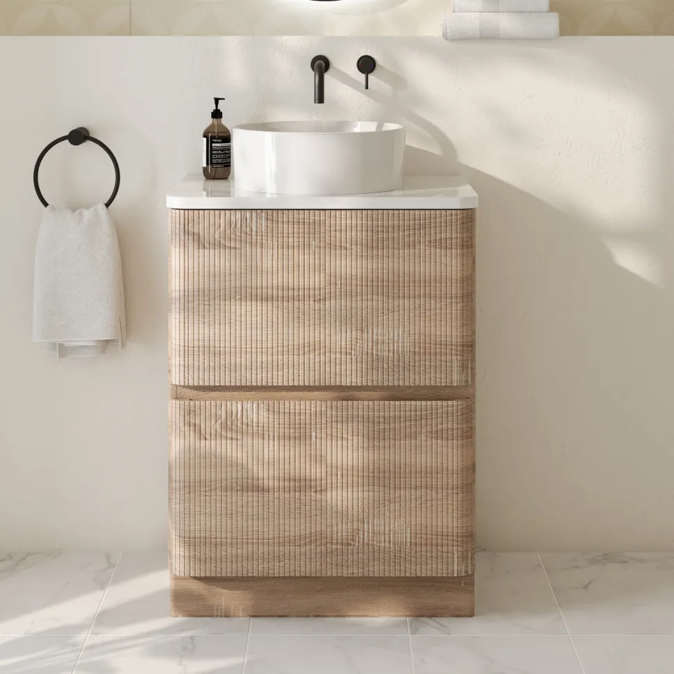 Drench Origin 600mm Fluted Floorstanding Vanity Unit & Countertop