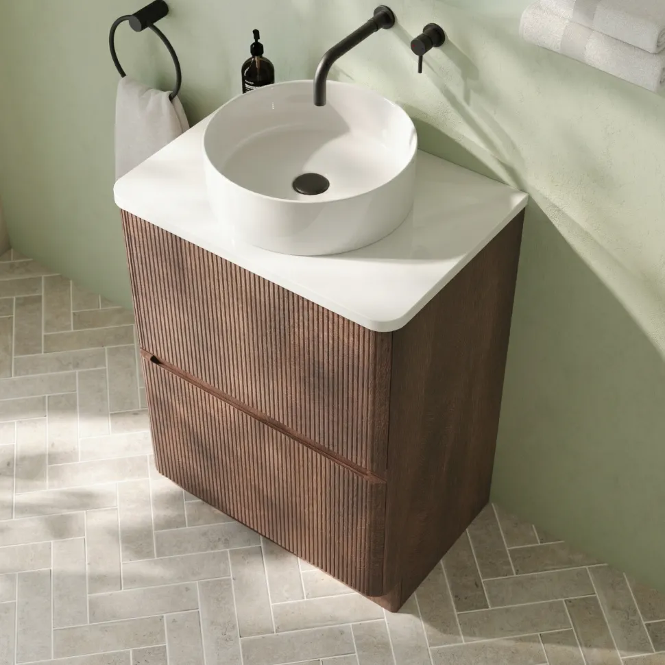 Drench Origin 600mm Fluted Floorstanding Vanity Unit & Countertop