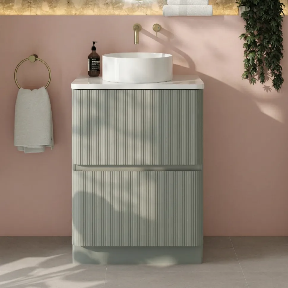 Drench Origin 600mm Fluted Floorstanding Vanity Unit & Countertop
