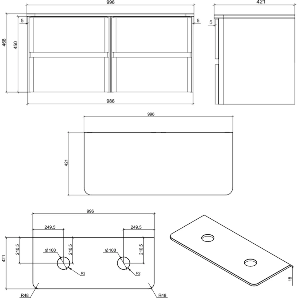 Drench Origin 1000mm Fluted Wall Mounted Vanity Unit & Countertop
