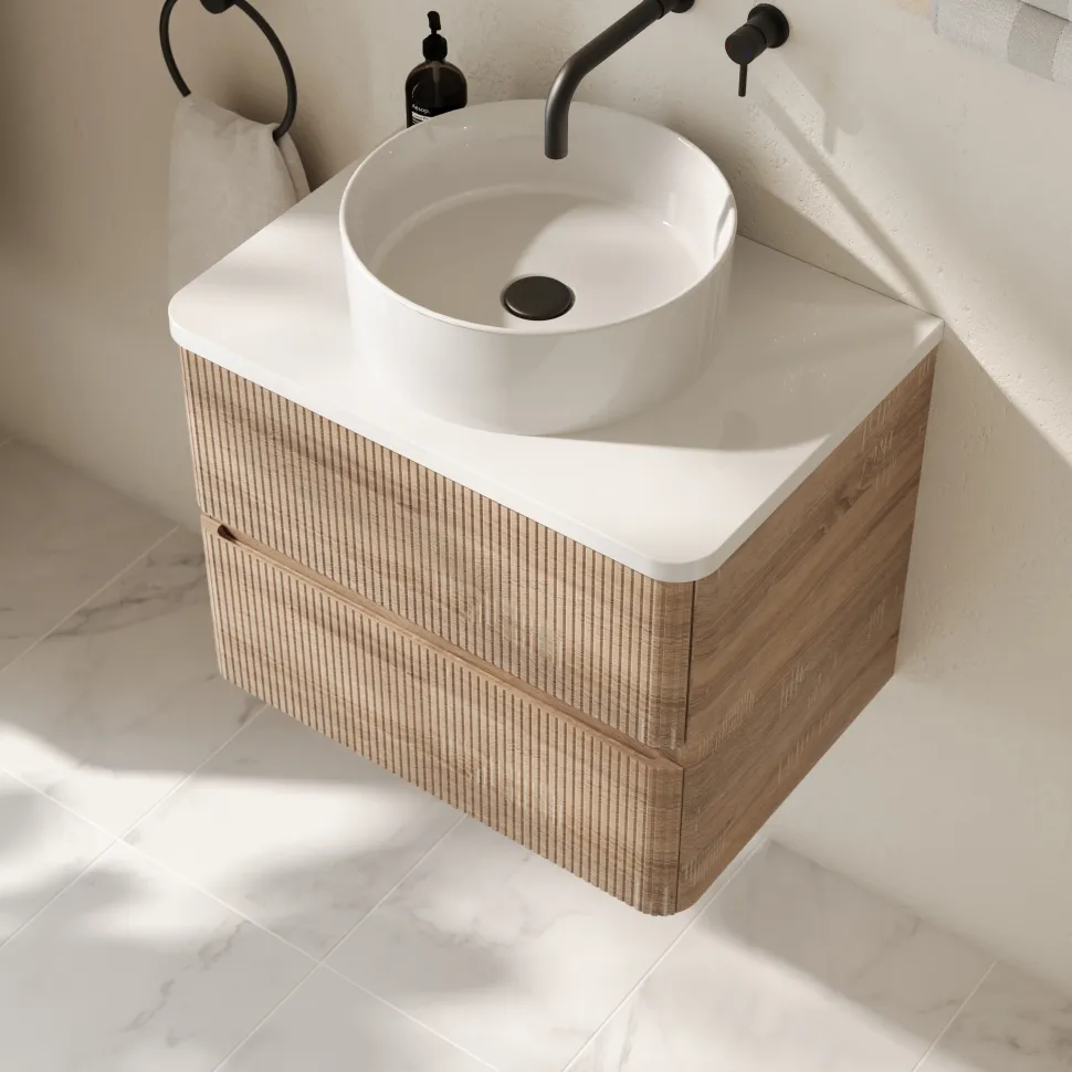 Drench Origin 600mm Fluted Wall Mounted Vanity Unit & Countertop