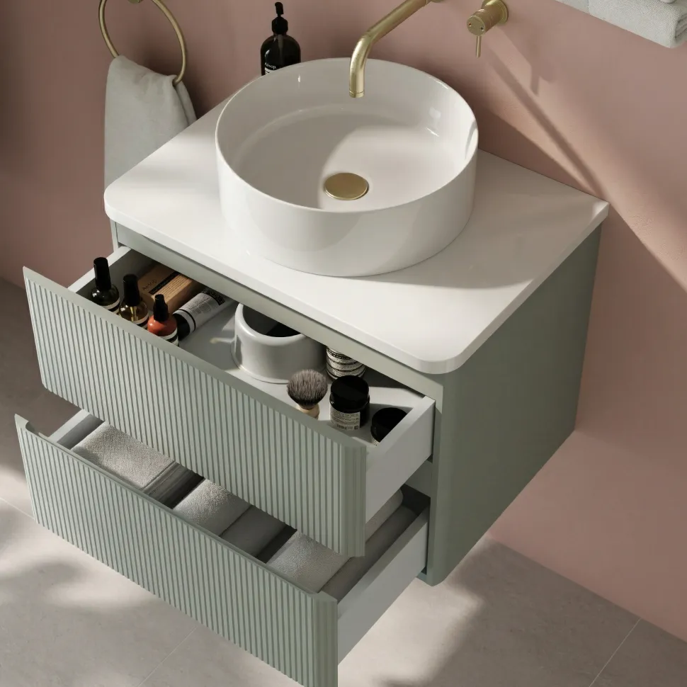 Drench Origin 600mm Fluted Wall Mounted Vanity Unit & Countertop