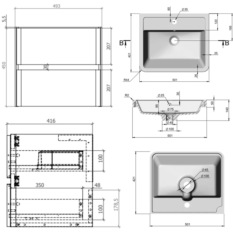 Drench Origin 500mm Wall Mounted Vanity Unit & Basin