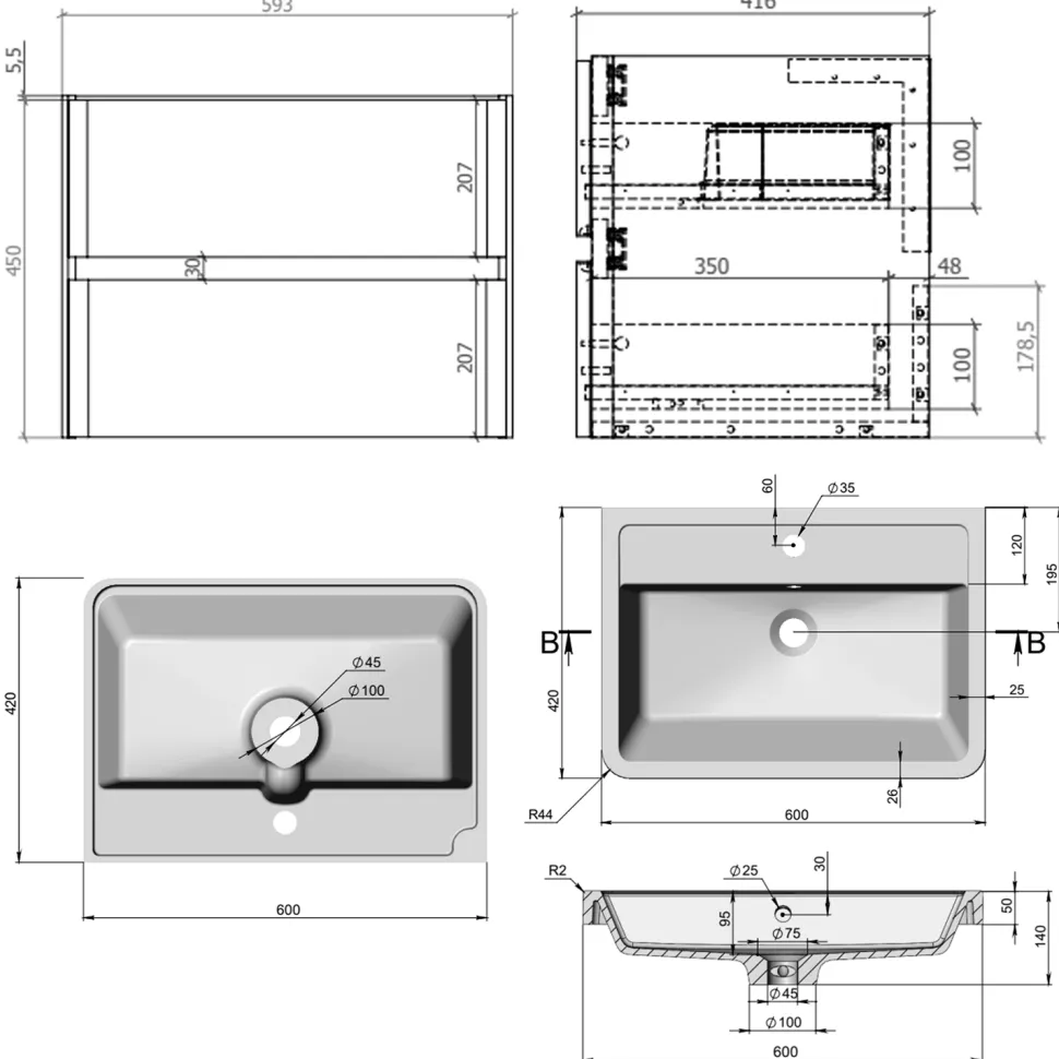 Drench Origin 600mm Wall Mounted Vanity Unit & Basin