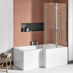 Drench Polished Chrome Double Hinged L-Shaped Bath Screen - 1400 x 800mm