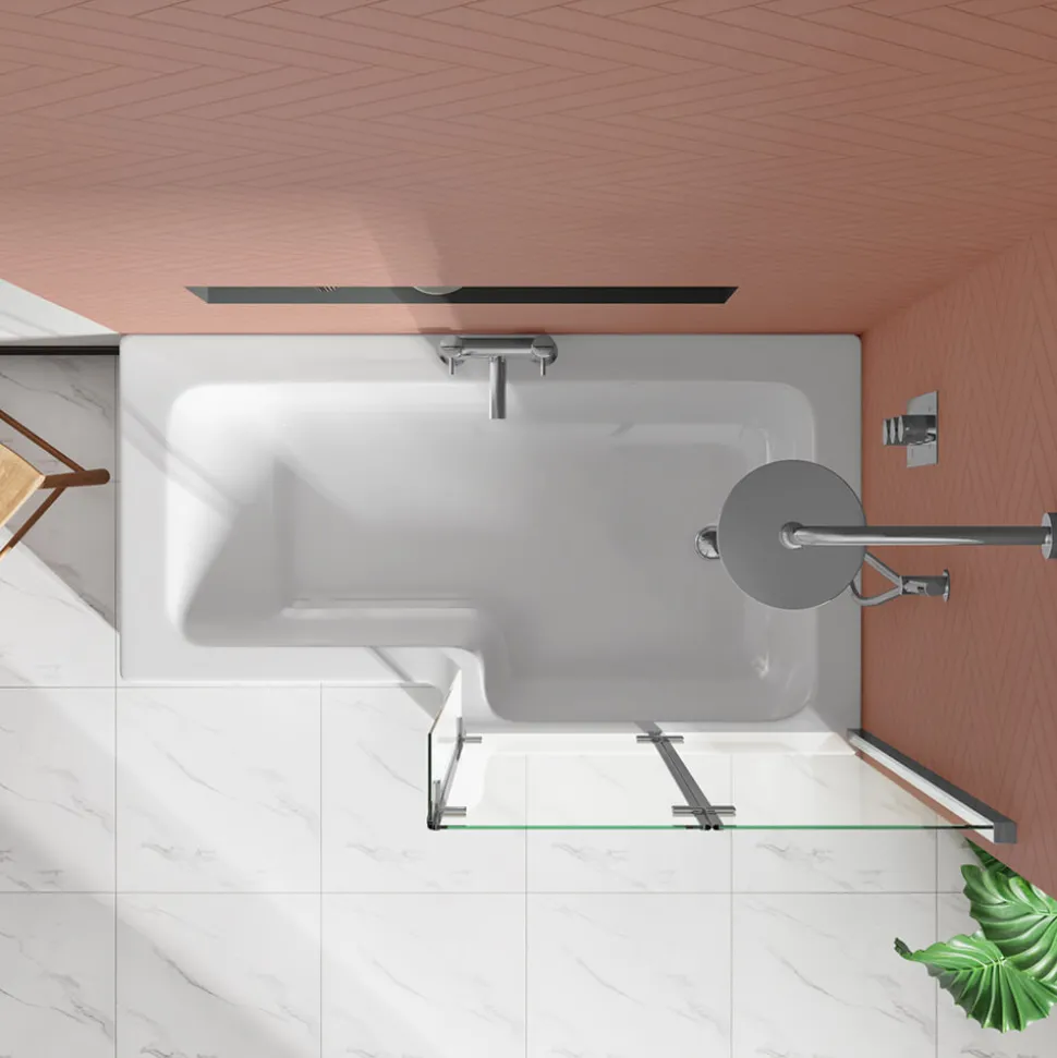 Drench Polished Chrome Double Hinged L-Shaped Bath Screen - 1400 x 800mm