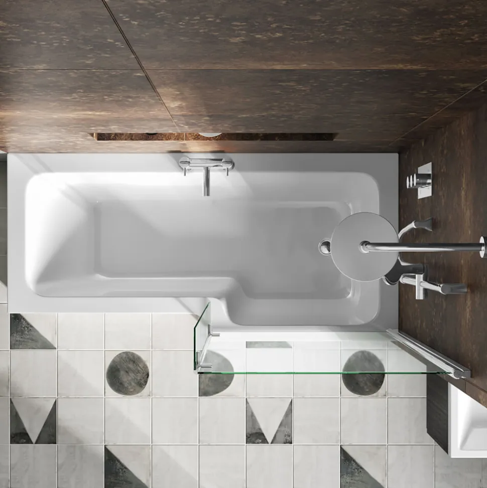 Drench Polished Chrome Hinged L-Shaped Bath Screen with Fixed Return - 1400 x 815mm