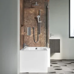 Drench Polished Chrome Hinged L-Shaped Bath Screen with Fixed Return - 1400 x 815mm