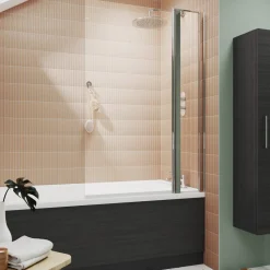 Drench Polished Chrome Square Corner Bath Screen with Fixed Inline Panel - 1435 x 985mm