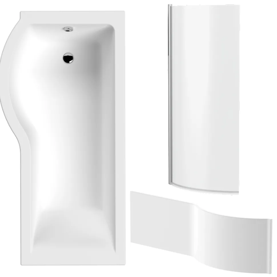 Drench P Shaped Shower Bath with Front Panel and Shower Screen - 1700mm