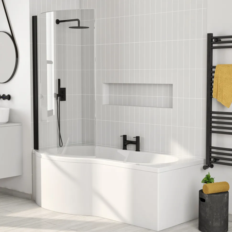 Drench P Shaped Shower Bath with Front Panel and Shower Screen - 1700mm