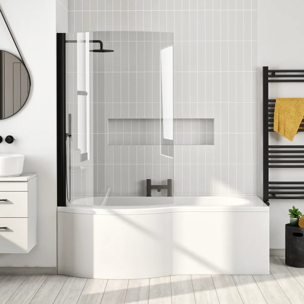 Drench P Shaped Shower Bath with Front Panel and Shower Screen - 1700mm